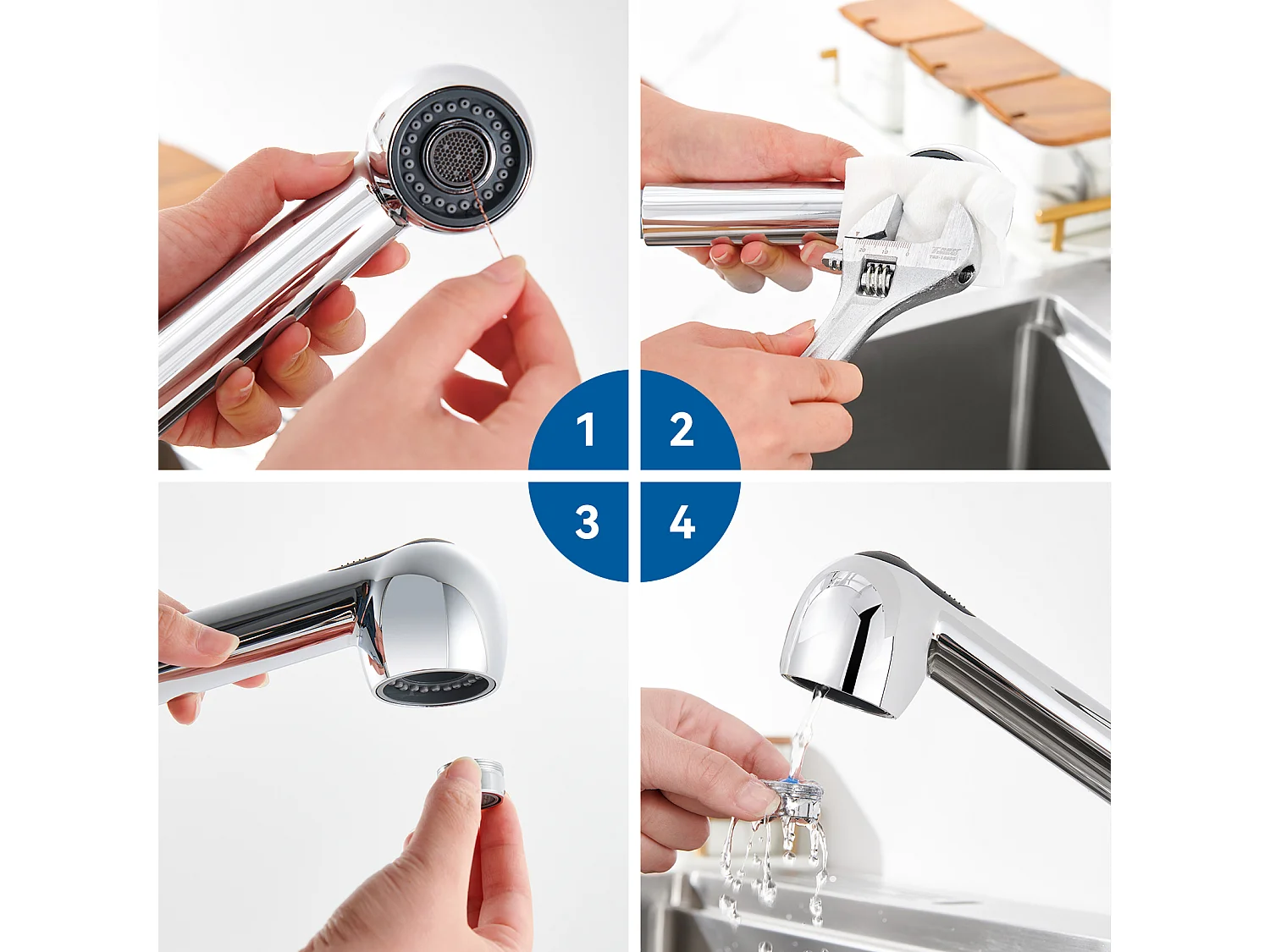 Mitigeur de Cuisine ,Chromé Extractible,Robinet Cuisine avec Douchette, Mitigeur Evier Bec Bas, Robinet d'Évier Rotatif  360°,Eau Froide/Chaude