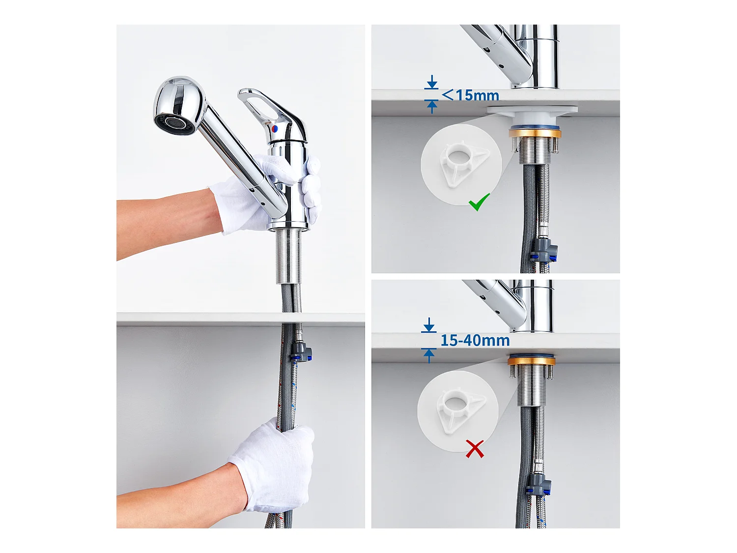 Mitigeur de Cuisine ,Chromé Extractible,Robinet Cuisine avec Douchette, Mitigeur Evier Bec Bas, Robinet d'Évier Rotatif  360°,Eau Froide/Chaude