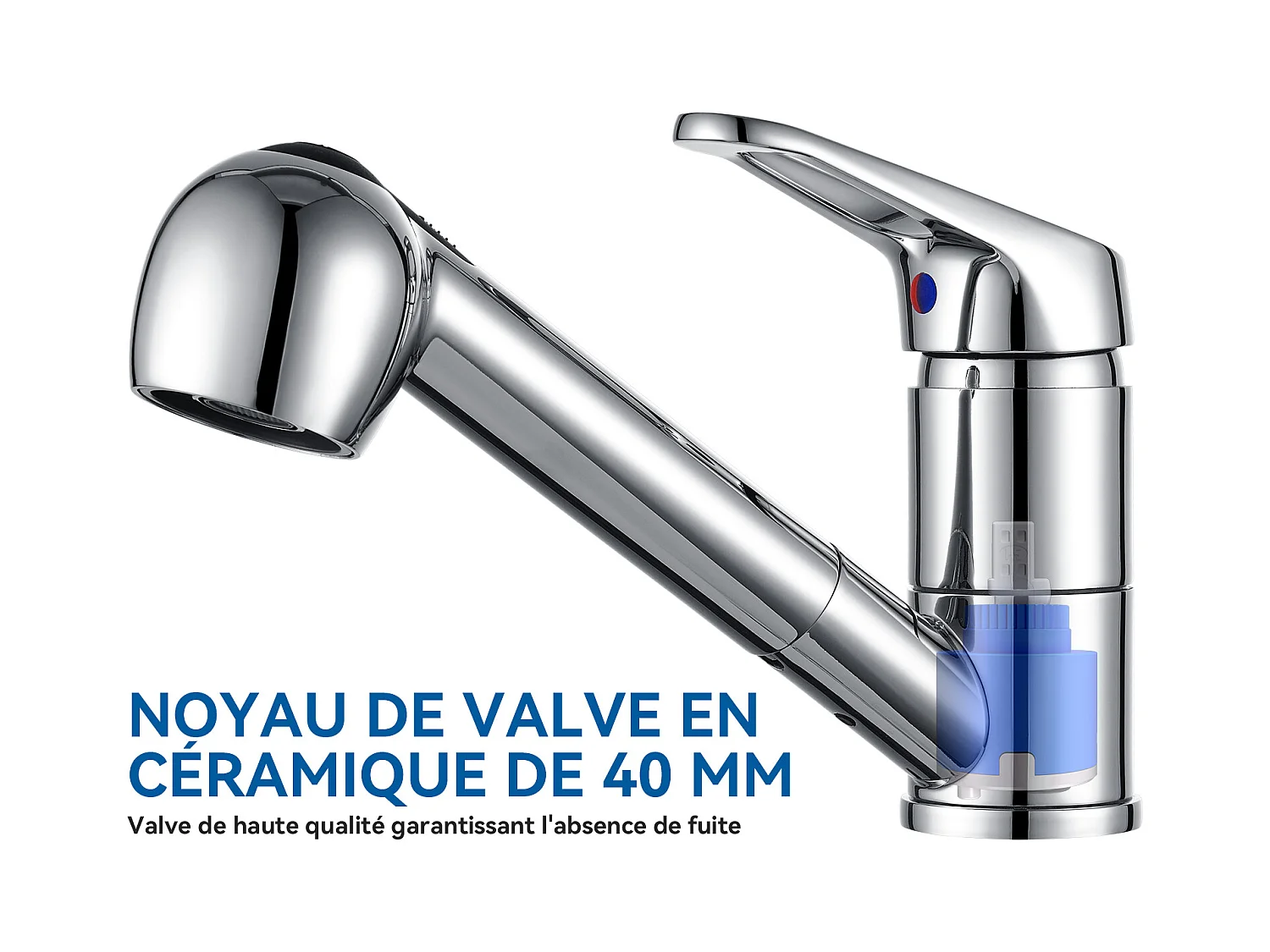 Mitigeur de Cuisine ,Chromé Extractible,Robinet Cuisine avec Douchette, Mitigeur Evier Bec Bas, Robinet d'Évier Rotatif  360°,Eau Froide/Chaude