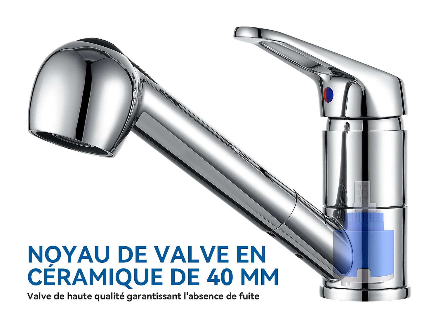 Mitigeur de Cuisine ,Chromé Extractible,Robinet Cuisine avec Douchette, Mitigeur Evier Bec Bas, Robinet d'Évier Rotatif  360°,Eau Froide/Chaude