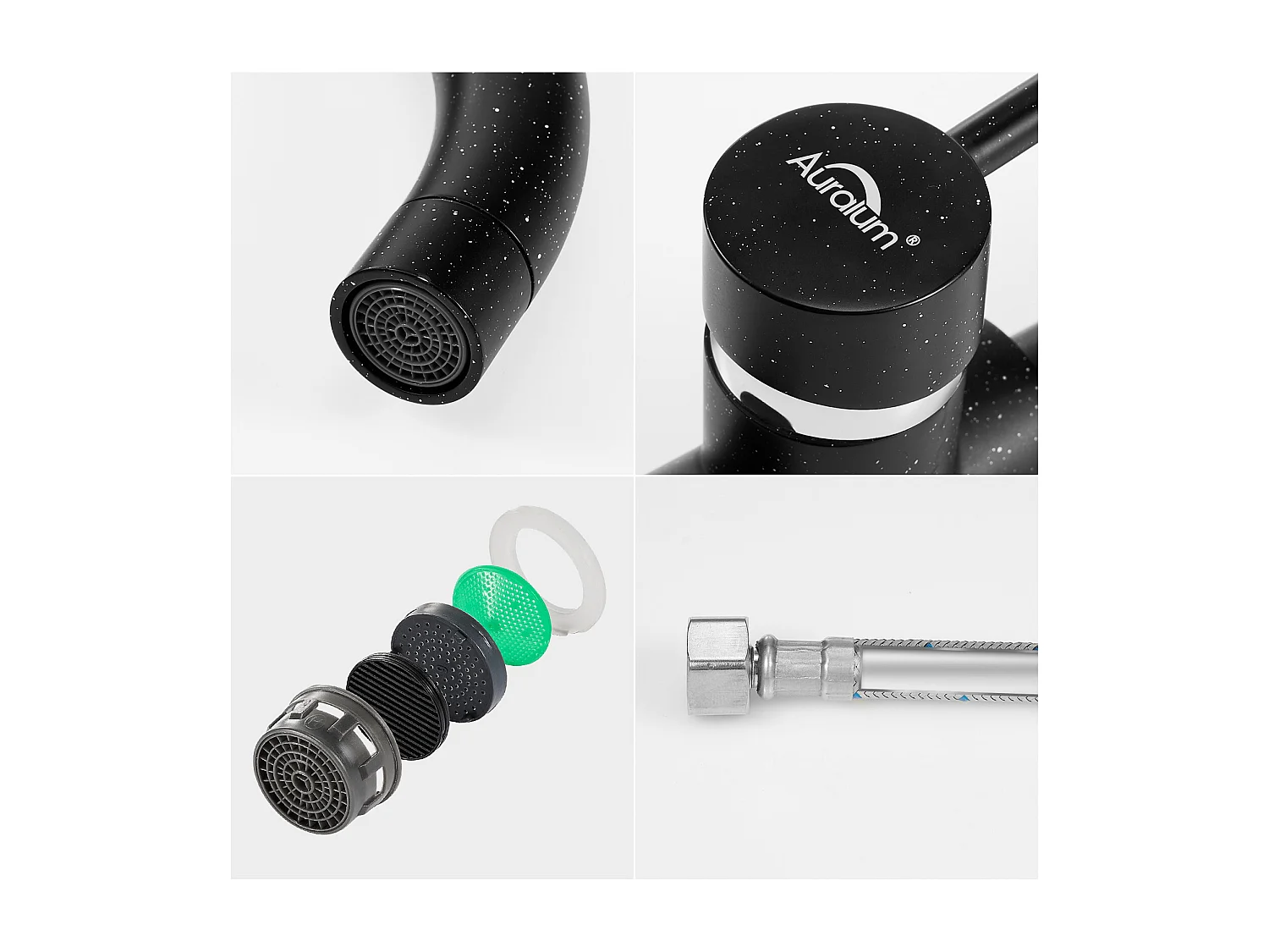 2pcs Robinet Cuisine Mitigeur Evier Rotatif 360° Mitigeur Cuisine Eau Froide Chaude en Laiton avec Aérateur Démontable Noir Graphite,EU Modèle