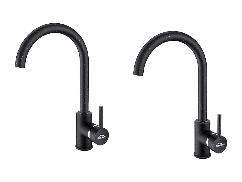 2pcs Robinet Cuisine Mitigeur Evier Rotatif 360° Mitigeur Cuisine Eau Froide Chaude en Laiton avec Aérateur Démontable Noir Graphite,EU Modèle