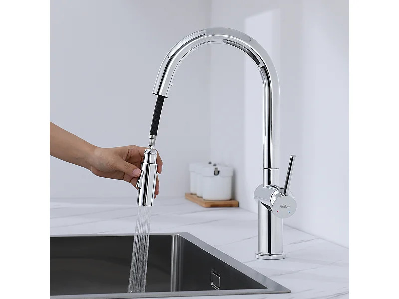 AuraLum Max Robinet Cuisine Douchette avec 2 Modes Pulvérisation,Mitigeur Cuisine avec Douchette Extractible Rotatif 360° ,Chrome,EU Modèle