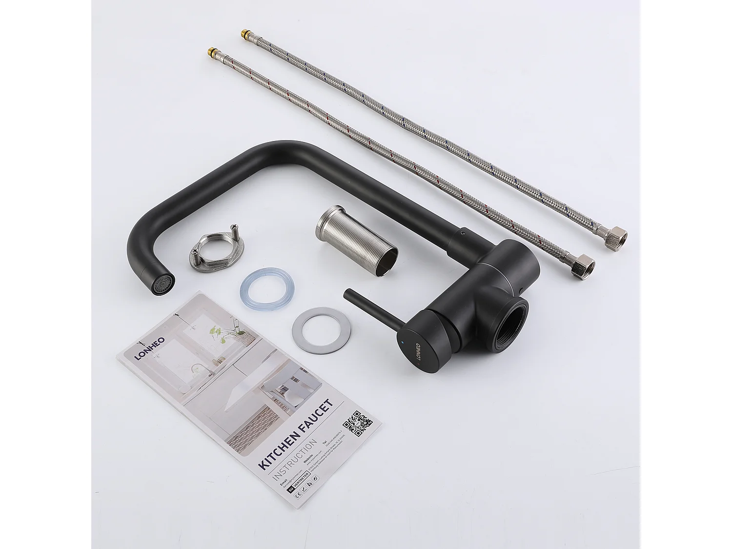 360 ° Drehbarer Pull-Down-Küchenhahn, Heiß-/Kaltwasser-Küchenmischbatterie 304 Edelstahl mit Abnehmbarem Bubbler Schwarz, EU-Modell