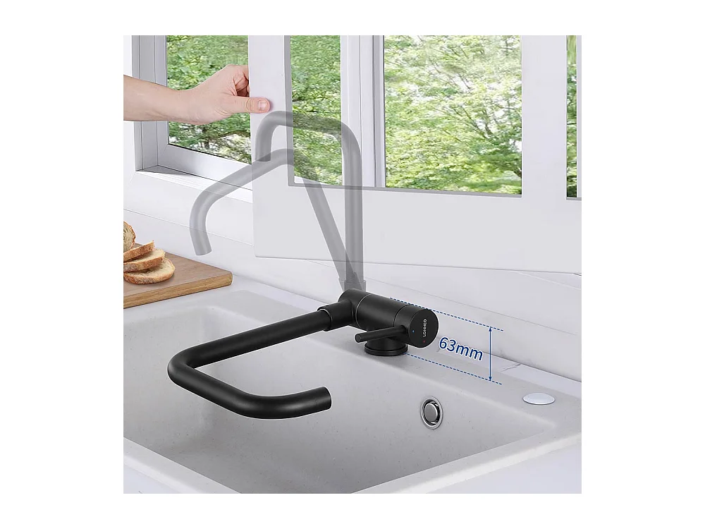 Robinet de Cuisine Rabattable Rotatif à 360°, Mitigeur Cuisine Eau Chaude Froide Robinetterie Acier Inox 304 avec barboteur démotable Noir,EU Modèle