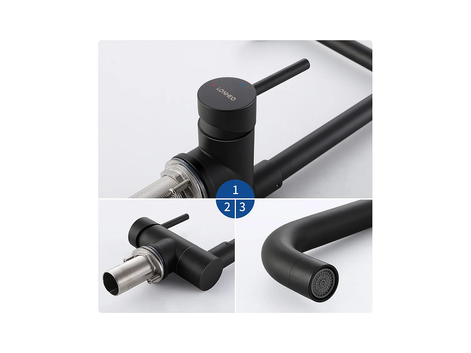 Lonheo Max Opklapbare Keukenmengkraan Zwart 360° Draaibaar, tegen Raam, 304 Roestvrij Staal met Afneembare Bradder, Warm Koud Water, EU Model