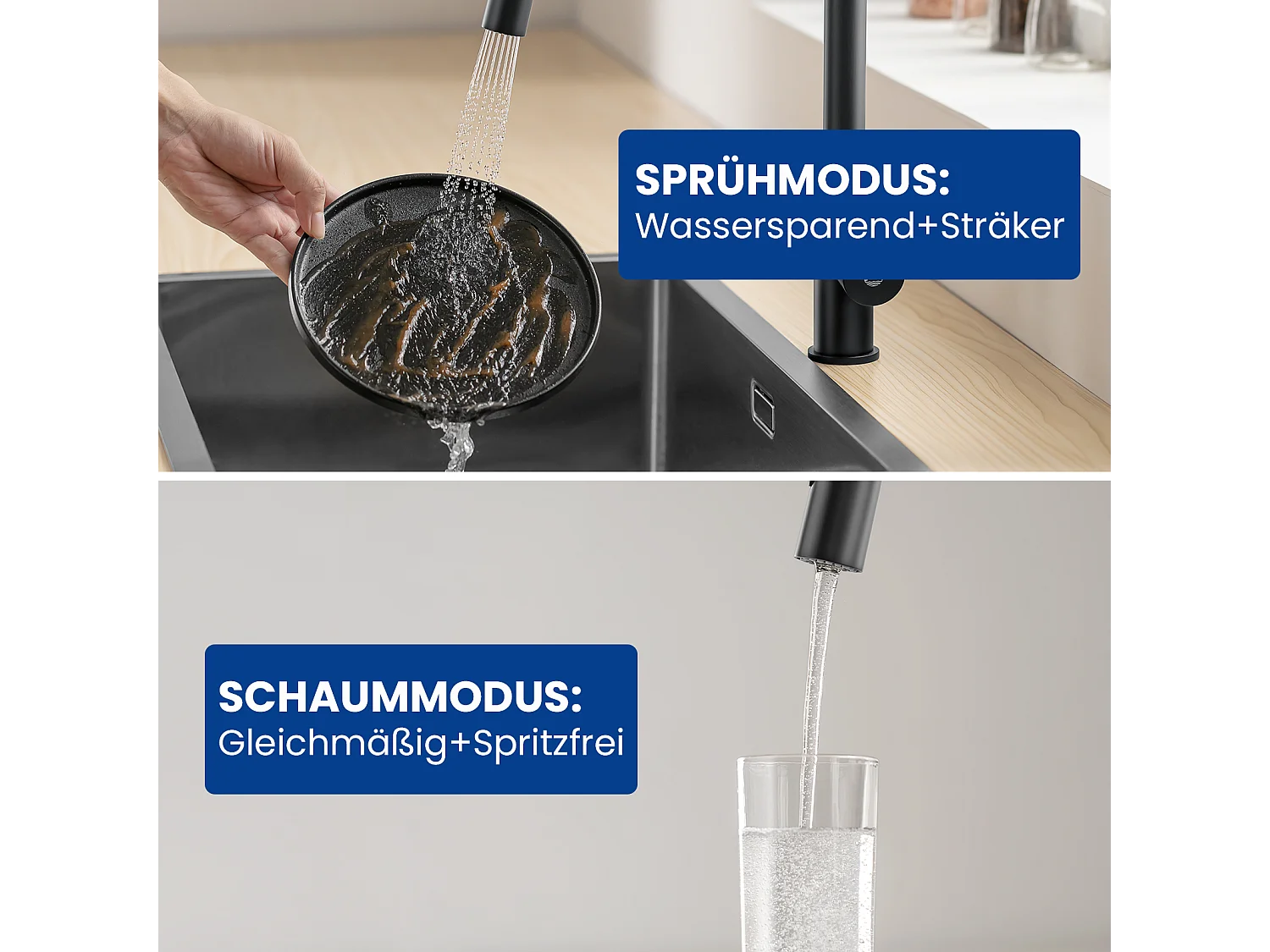 Cecipa max Zwarte keukenmengkraan met uittrekbare spray RVS aanrechtkraan 2 waterafvoermodi, EU-model