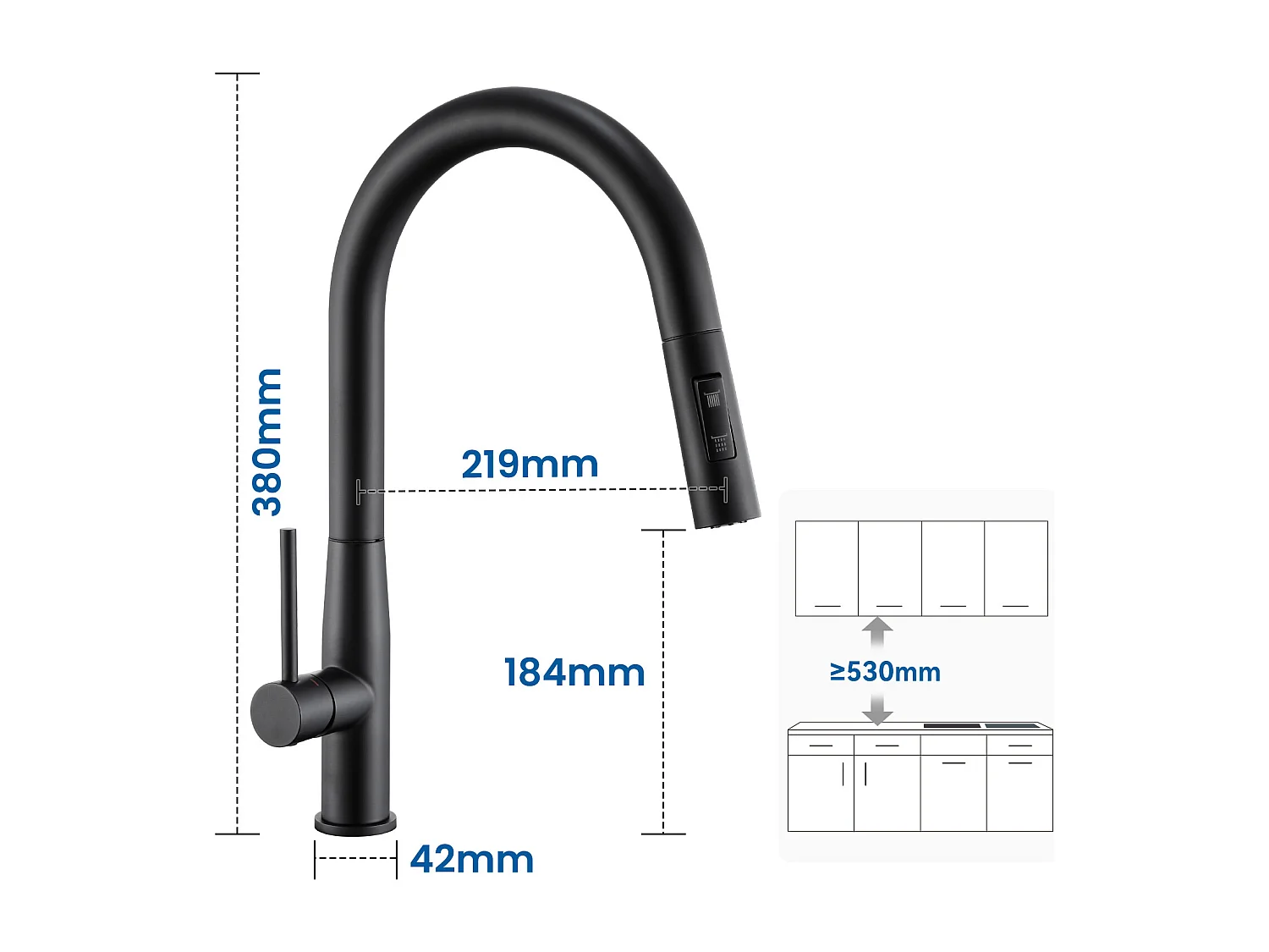 Grifo Cocina Ducha,Mesclador Cocina con Ducha, Grifos Cocina con Ducha Extraíble Rotativo 360° Agua Fría/Caliente,Negro