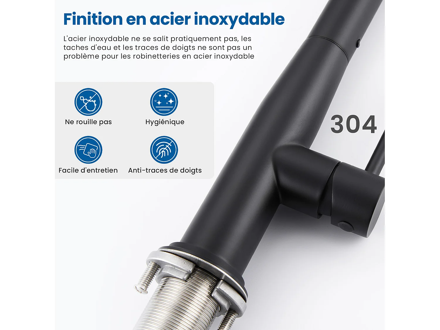 Grifo Cocina Ducha,Mesclador Cocina con Ducha, Grifos Cocina con Ducha Extraíble Rotativo 360° Agua Fría/Caliente,Negro