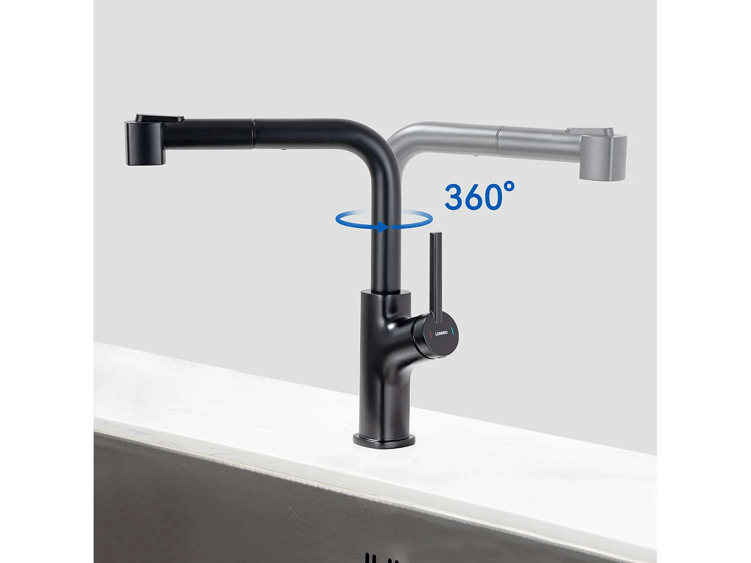 Zwarte Keukenkraan met Uittrekbare Handdouche Keukenmengkraan 2 Stralen Koud Warm Water Keukenmengkraan Wastafel