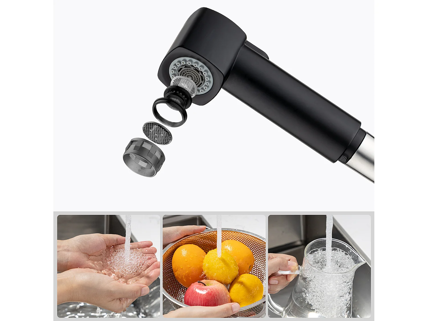 Zwarte Keukenkraan met Uittrekbare Handdouche Keukenmengkraan 2 Stralen Koud Warm Water Keukenmengkraan Wastafel