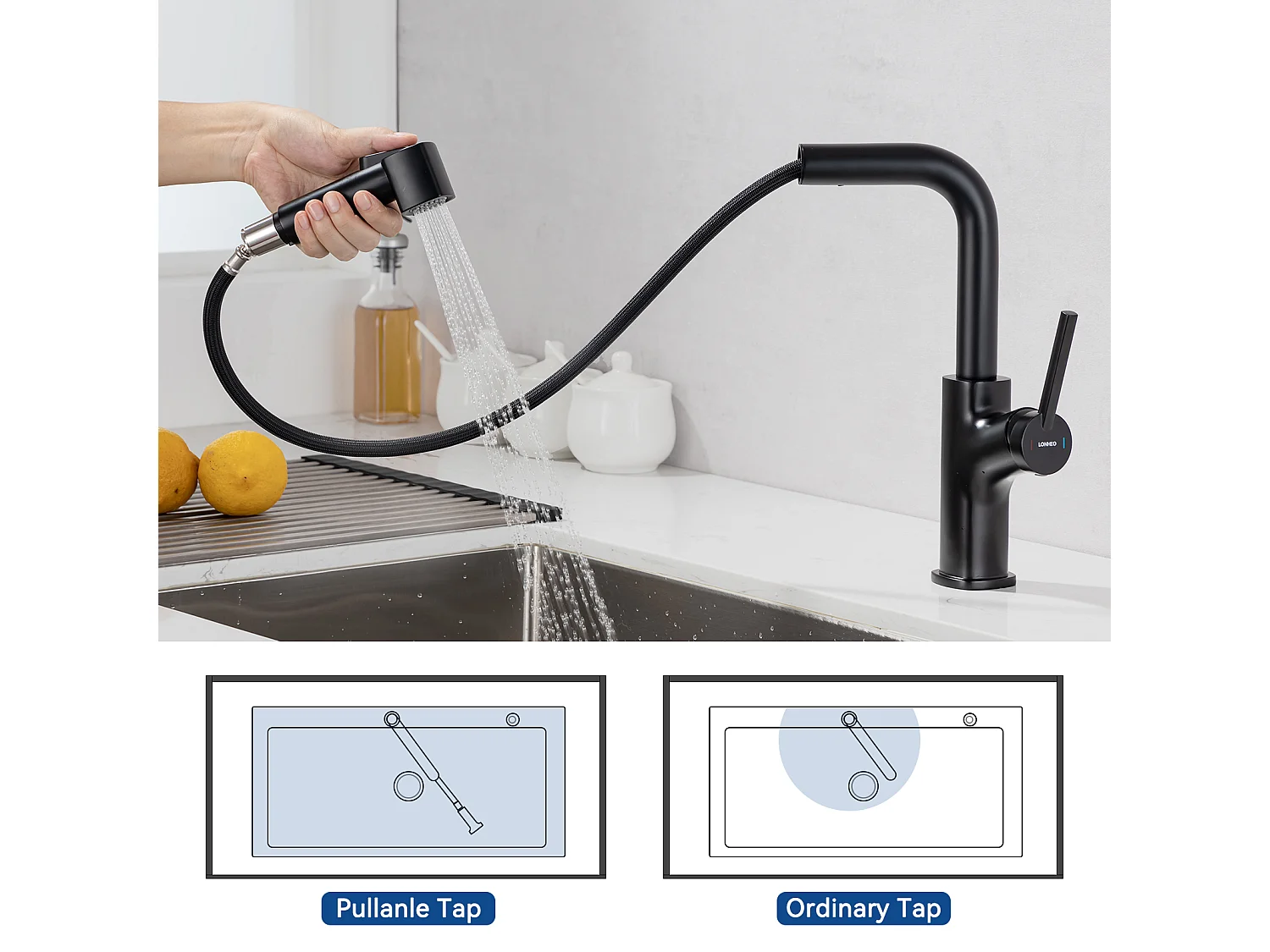 Zwarte Keukenkraan met Uittrekbare Handdouche Keukenmengkraan 2 Stralen Koud Warm Water Keukenmengkraan Wastafel