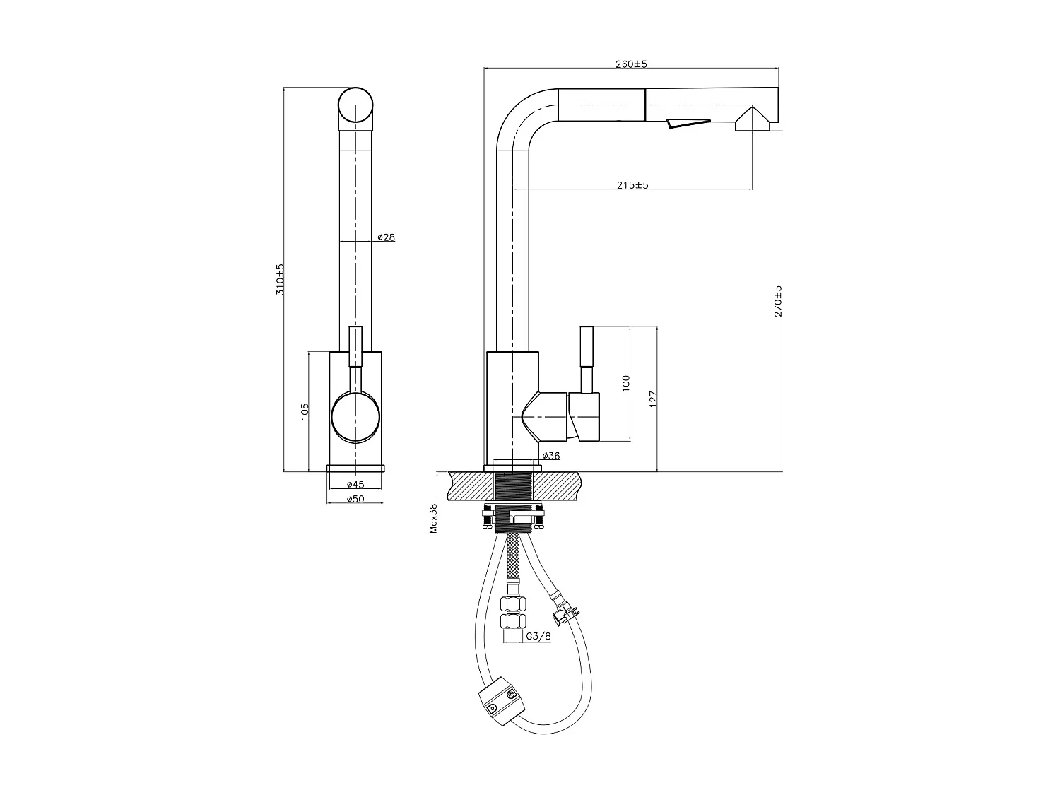 2PCS Cecipa max Mitigeur Cuisine avec Douchette Extractible Robinet Cuisine avec 2 Mode Jets Robinetterie en Acier Brossé Haute Qualité,EU Modèle