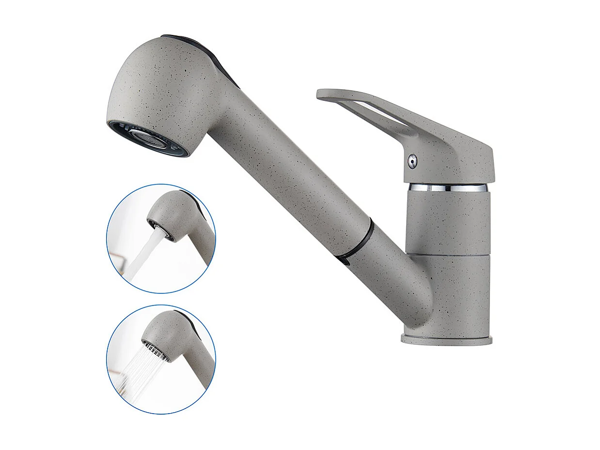 Miscelatore cucina con doccetta estraibile,2 modalità Jet, rubinetto cucina rotante 360°,acqua calda/fredda,cartuccia in ceramica,grigio,Modello UE