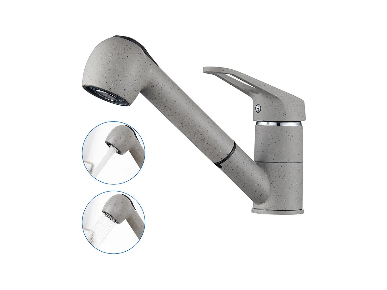 AuraLumMax Mitigeur Cuisine avec Douchette Extractible,2 Modes Jet, Robinet Cuisine Rotatif 360°,Eau Chaude/Froide,Cartouche Céramique,Gris,EU Modèle