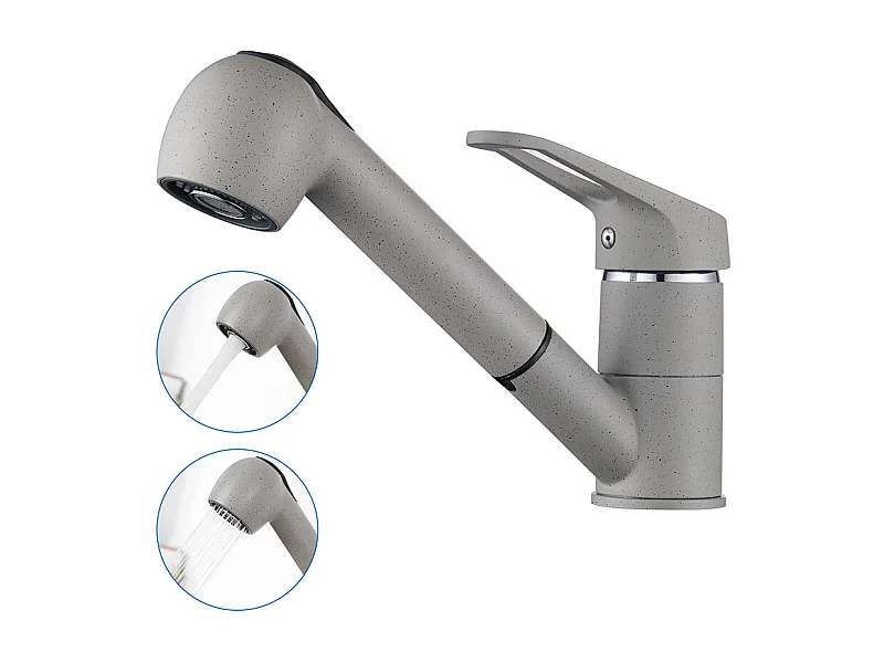 AuraLumMax Küchenmischbatterie mit ausziehbarer Brause, 2 Strahlarten, 360° drehbarer Küchenhahn, Warm-/Kaltwasser, Keramikkartusche, Grau, EU-Modell