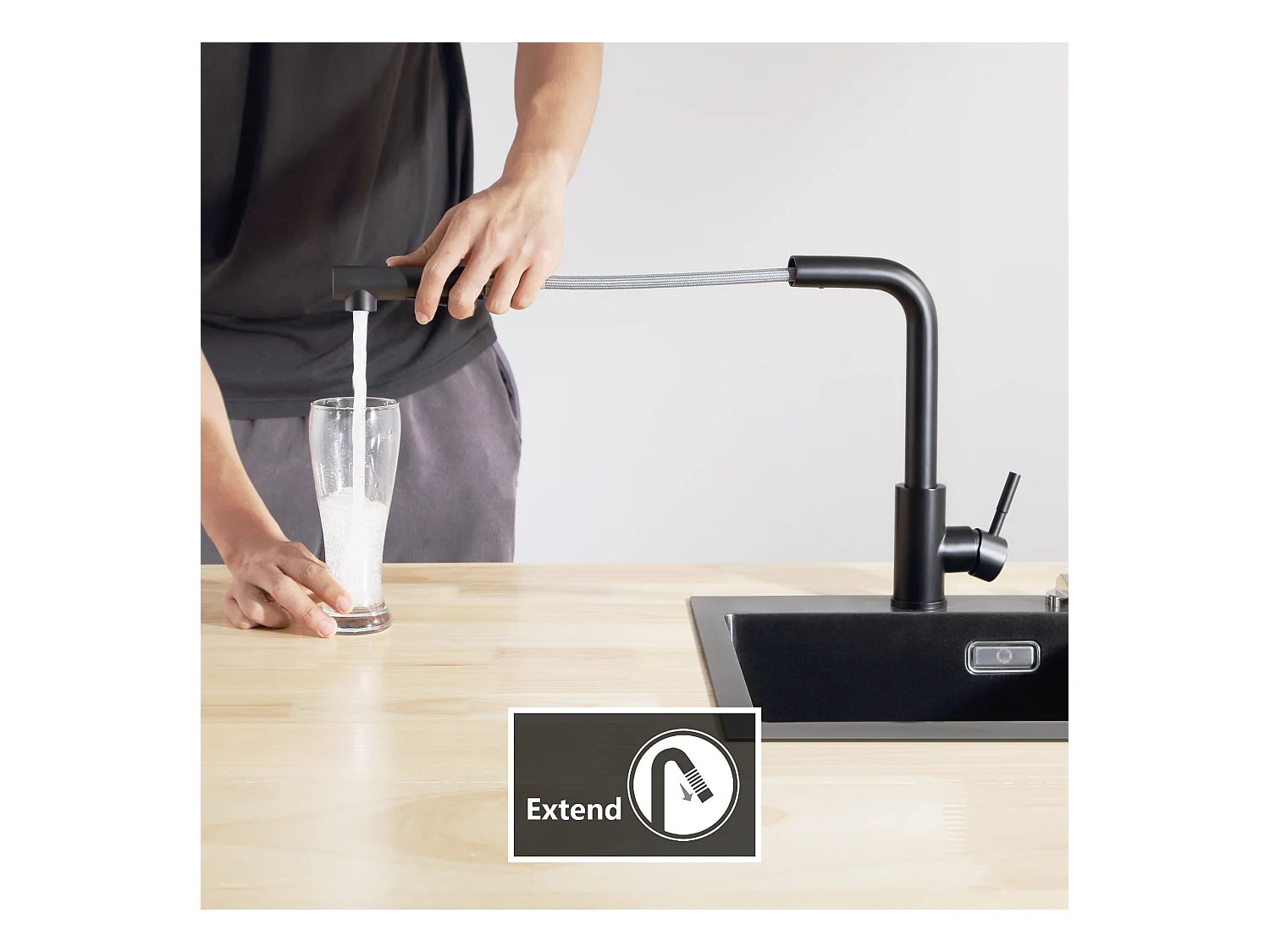2PCS Cecipa max zwarte keukenmengkraan met uittrekbare spray, aanrechtkraan 360 ° rotatie, 2 spuitmodi, EU-model