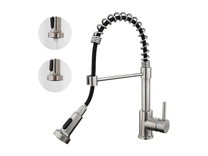 Miscelatore Cucina Spazzolato girevole 360° con Testa SprayAzione retrattile,Rubinetto cucina molla,inossidabile,doppia modalità,Modello UE