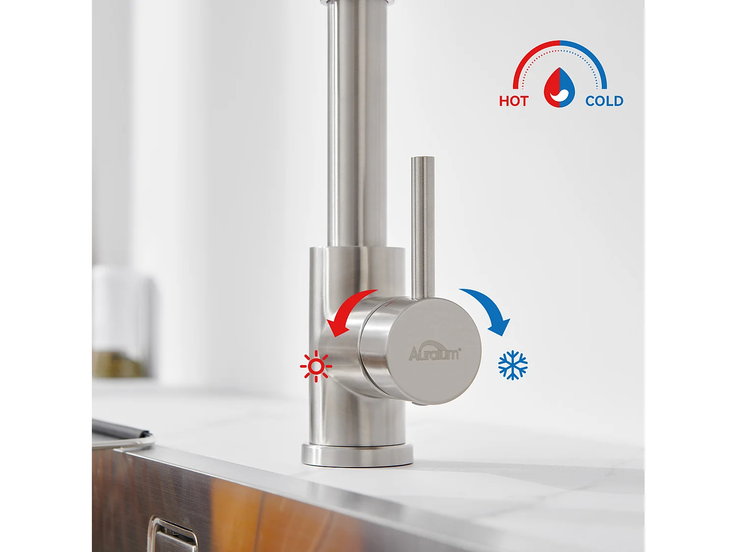 Mitigeur de Cuisine Brossé AuraLum Max pivotant 360° avec Tête Pulvérisation Rétractable,Robinet Cuisine à ressort,Inoxydable,Double Mode,EU Modèle