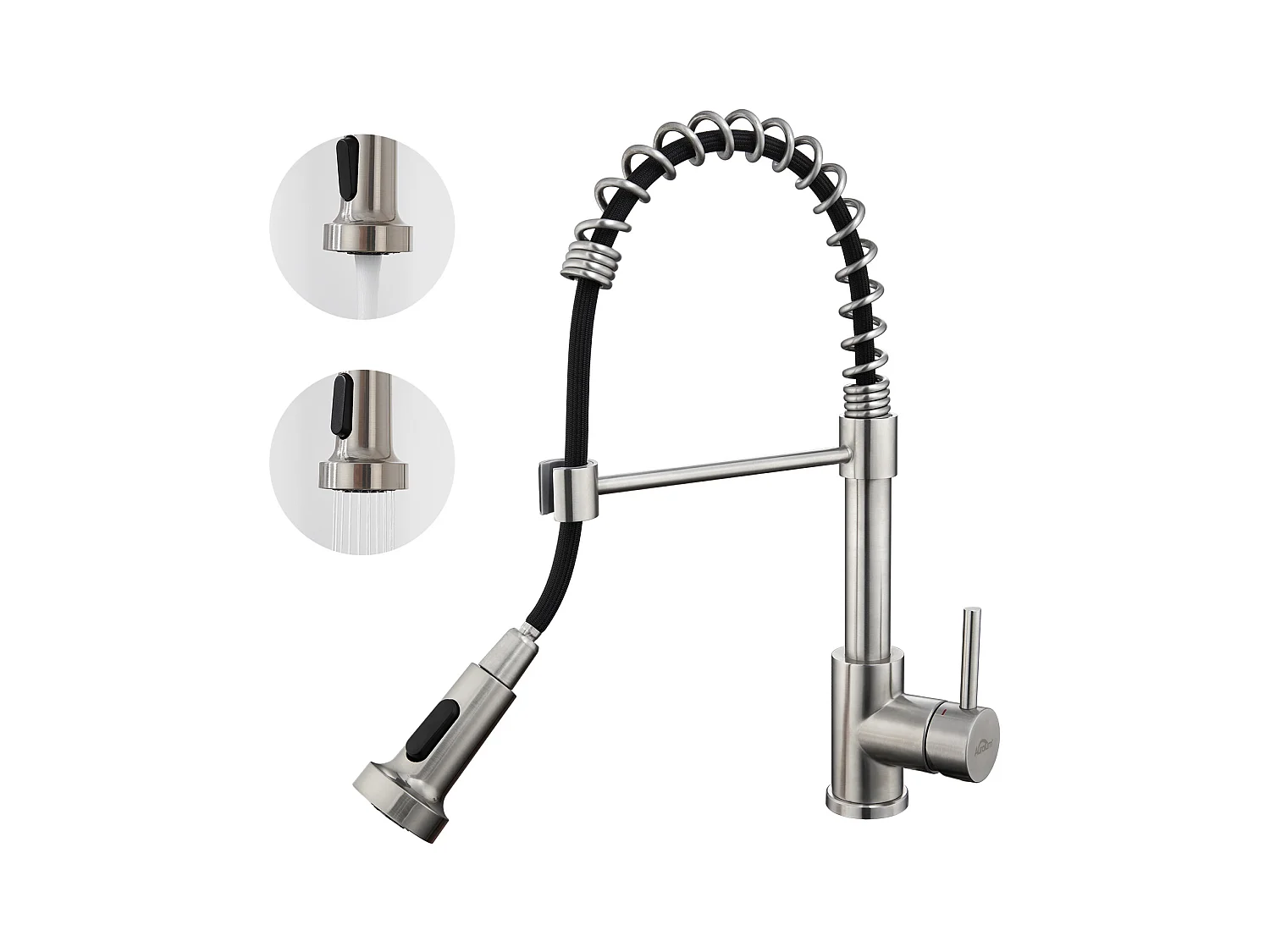 Mitigeur de Cuisine Brossé AuraLum Max pivotant 360° avec Tête Pulvérisation Rétractable,Robinet Cuisine à ressort,Inoxydable,Double Mode,EU Modèle