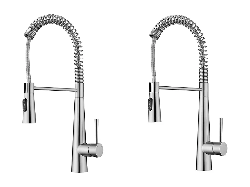 2PCS Mitigeur Cuisine à Ressort avec 3 Modes de Sortie D'eau - Mitigeur de Evier avec Douchette Extractible Robinet Cuisine Pivotant à 360° Brossé