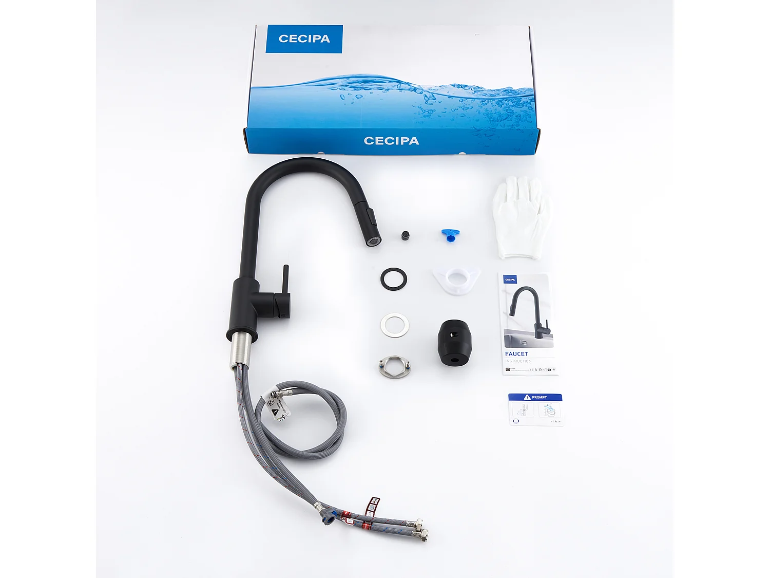 Cecipa max Miscelatore da Cucina con doccetta Estraibile - Nero - Miscelatore per lavello da cucina in Acciaio Inox con 2 modalità di uscita dell'acqua, Modello UE