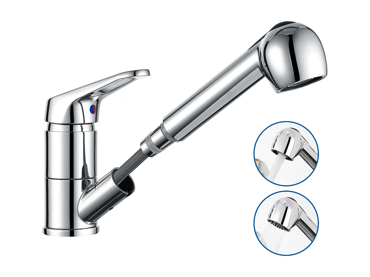 Robinet Cuisine Douchette Extractible,Mitigeur Cuisine en Inox avec Douchette 2 Modes Jet,Bec Bas, Pivotant à 360°, Eau Froid/ Chaud,Chromé