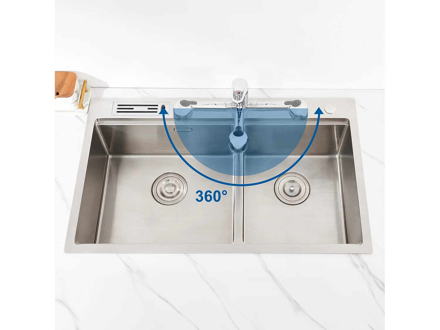 Robinet Cuisine Douchette Extractible,Mitigeur Cuisine en Inox avec Douchette 2 Modes Jet,Bec Bas, Pivotant à 360°, Eau Froid/ Chaud,Chromé