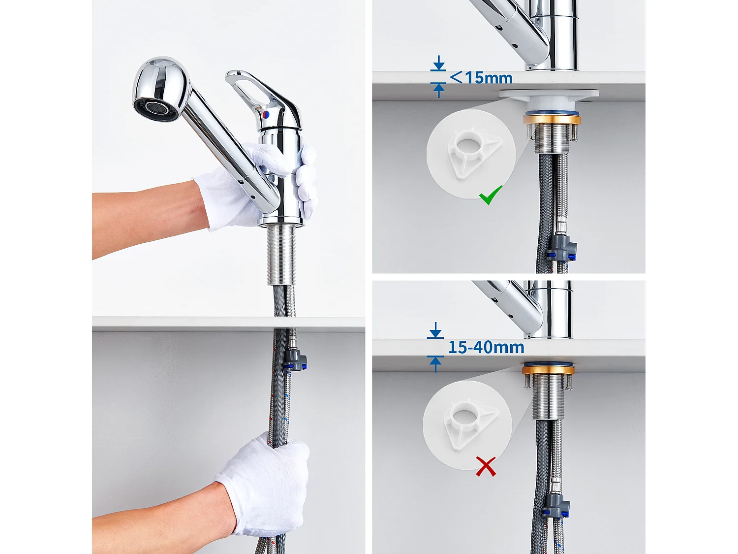 Robinet Cuisine Douchette Extractible,Mitigeur Cuisine en Inox avec Douchette 2 Modes Jet,Bec Bas, Pivotant à 360°, Eau Froid/ Chaud,Chromé