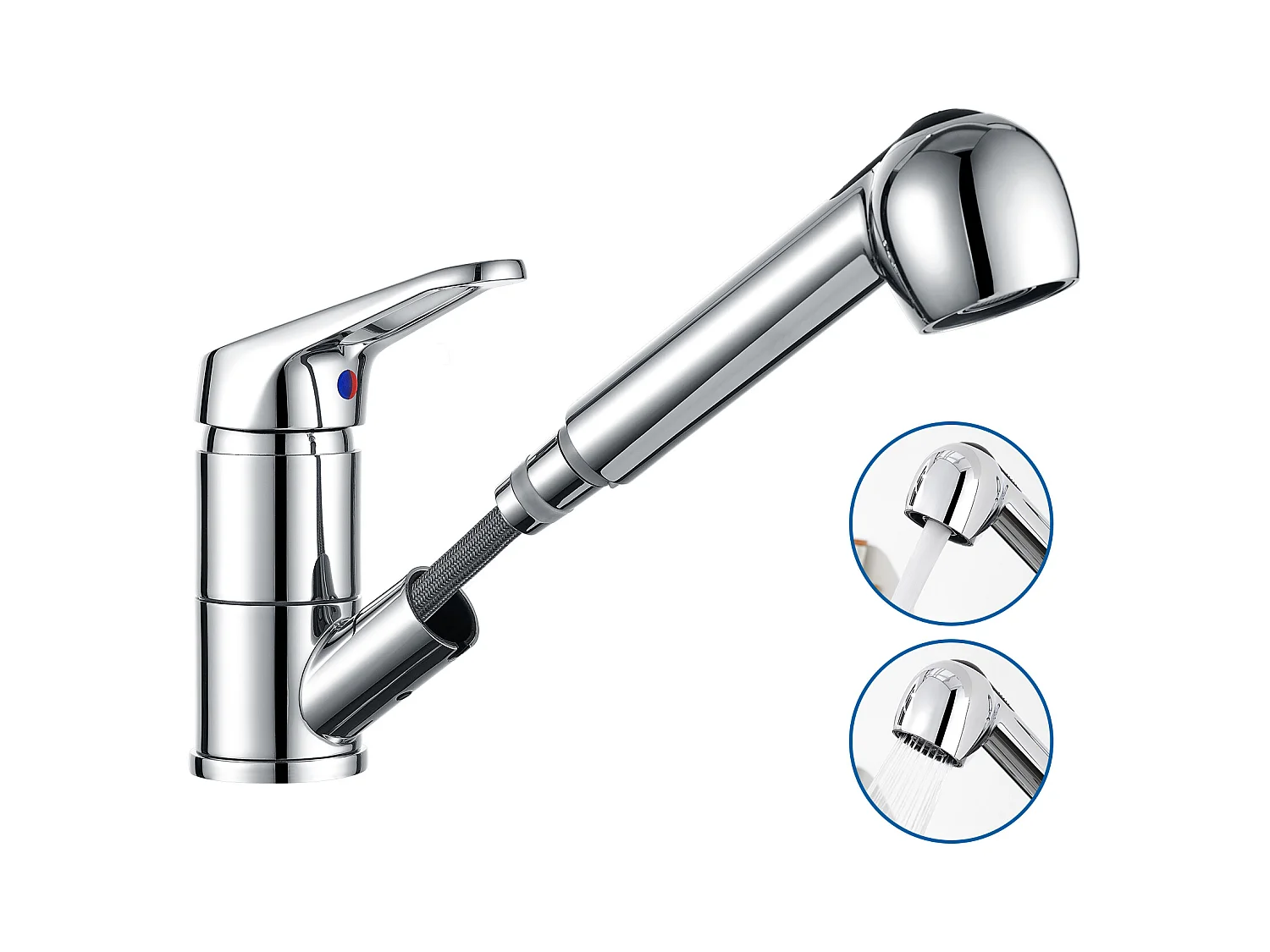 Robinet Cuisine Douchette Extractible,Mitigeur Cuisine en Inox avec Douchette 2 Modes Jet,Bec Bas, Pivotant à 360°, Eau Froid/ Chaud,Chromé