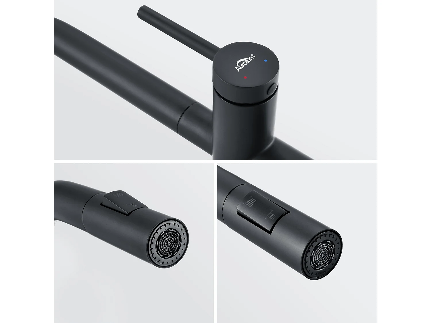 AuraLum Max robinet cuisine mitigeur cuisine avec douchette extractible, mitigeur évier cuisine 2 modes jets rotatif à 360 degré Noir,EU Modèle