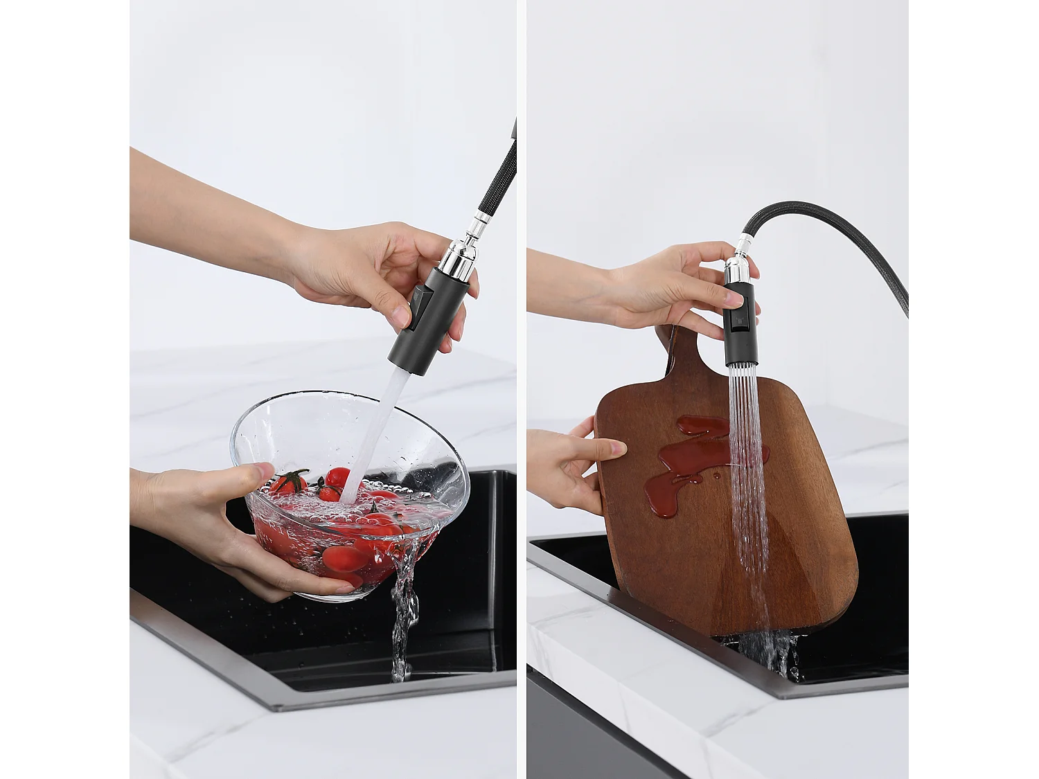 AuraLum Max robinet cuisine mitigeur cuisine avec douchette extractible, mitigeur évier cuisine 2 modes jets rotatif à 360 degré Noir,EU Modèle