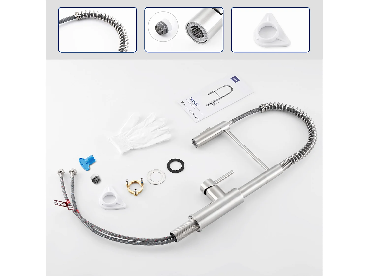 Cecipa max Brossé Mitigeur de Cuisine à Ressort avec Douchette Extensible, Robinet de Evier Rotatif à 360°Mitigeur Ressort avec 2 Fonctions,EU Modèle