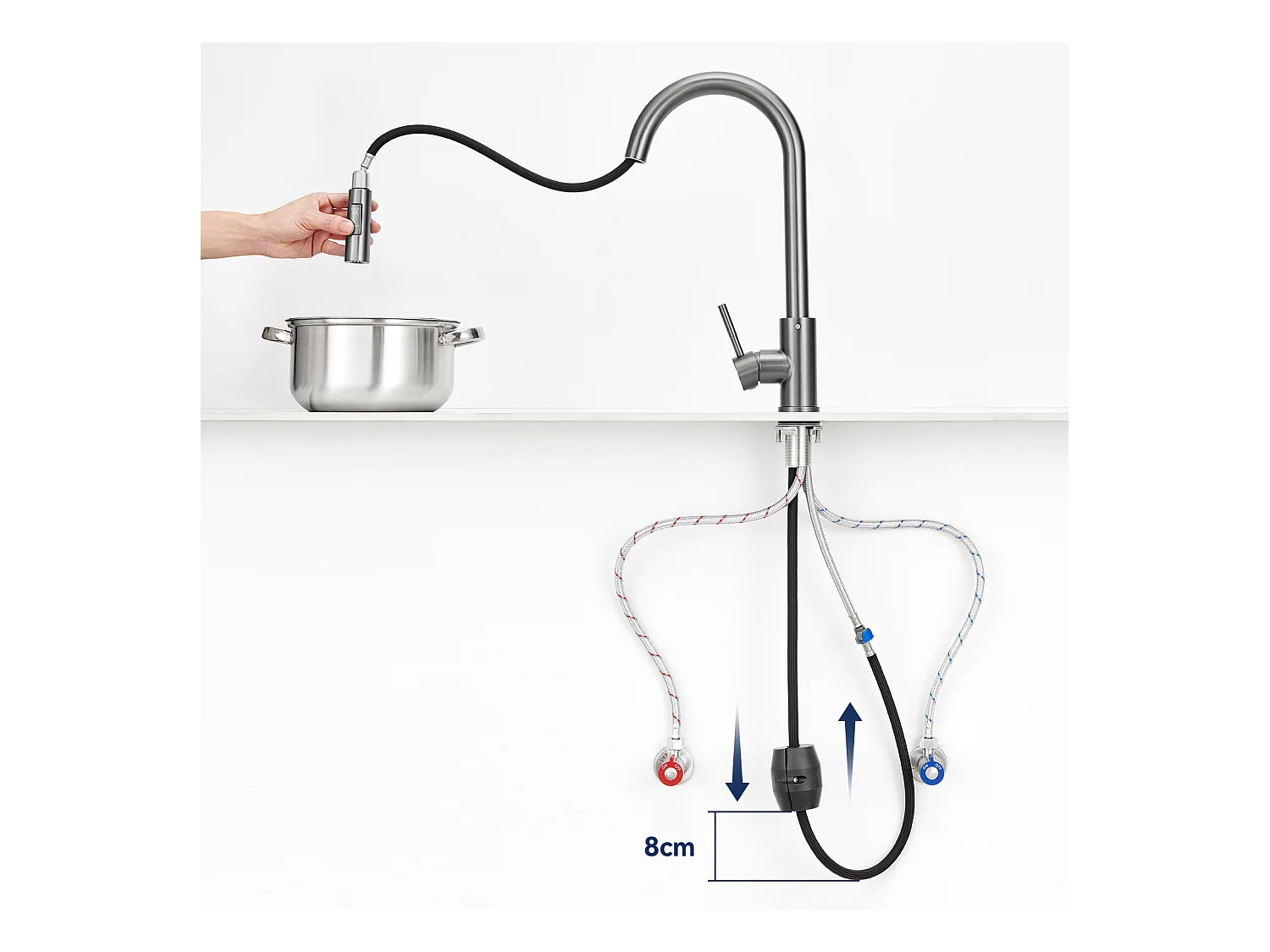 Lonheo Max Keukenkraan Grijs met 2 Functies Uittrekbare Handdouche 360° Draaibare Keukenmengkraan Roestvrij Staal, EU Model