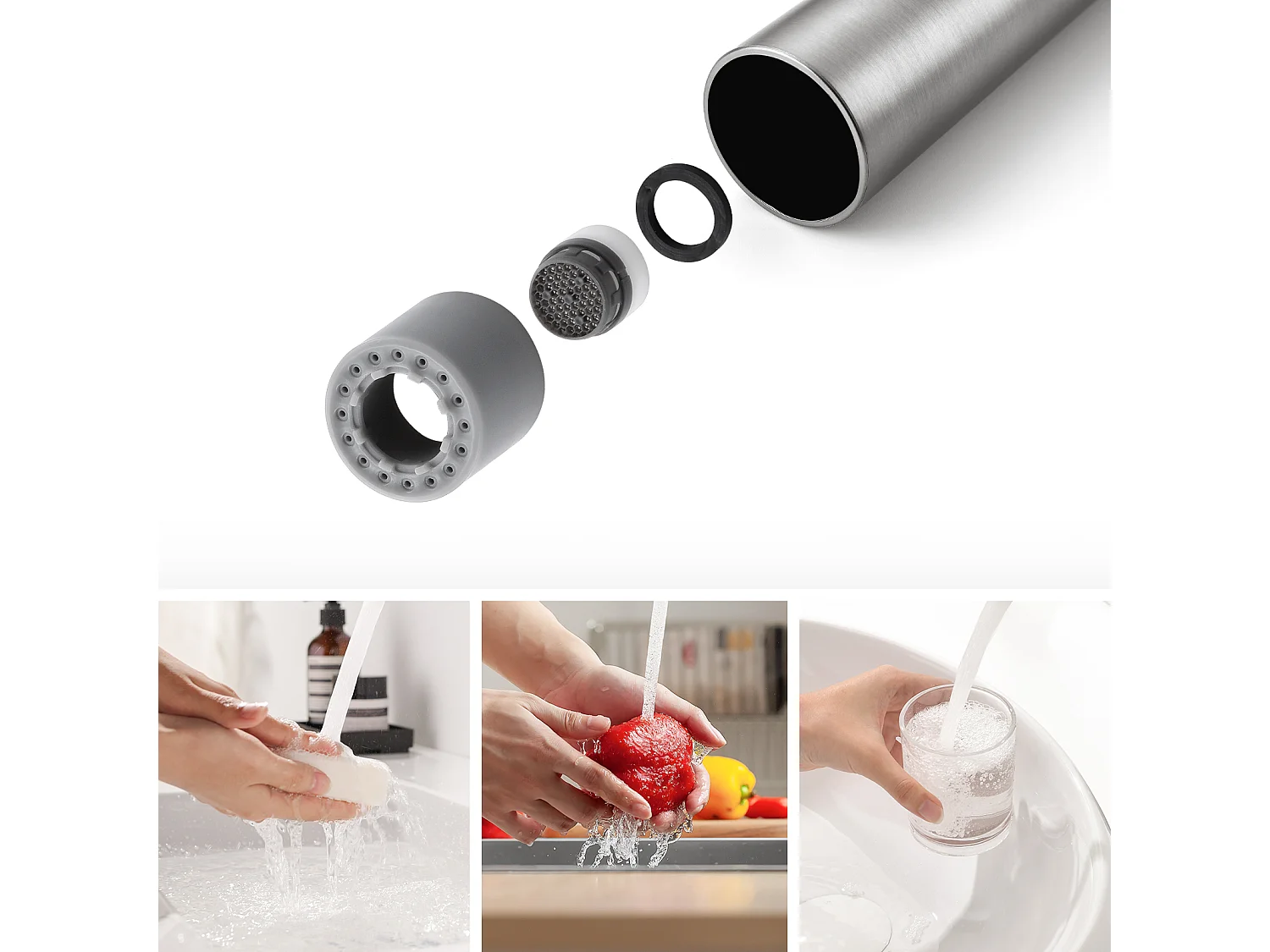 Lonheo Max Robinet de Cuisine Gris avec 2 Fonctions Douchette Extractible Mitigeur Cuisine Rotatif à 360° en Acier Inoxydable,EU Modèle