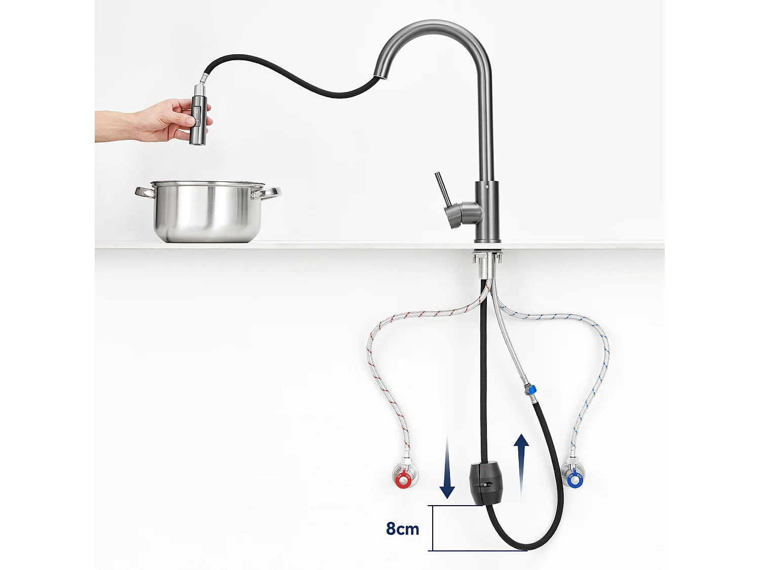 Lonheo Max Robinet de Cuisine Gris avec 2 Fonctions Douchette Extractible Mitigeur Cuisine Rotatif à 360° en Acier Inoxydable,EU Modèle