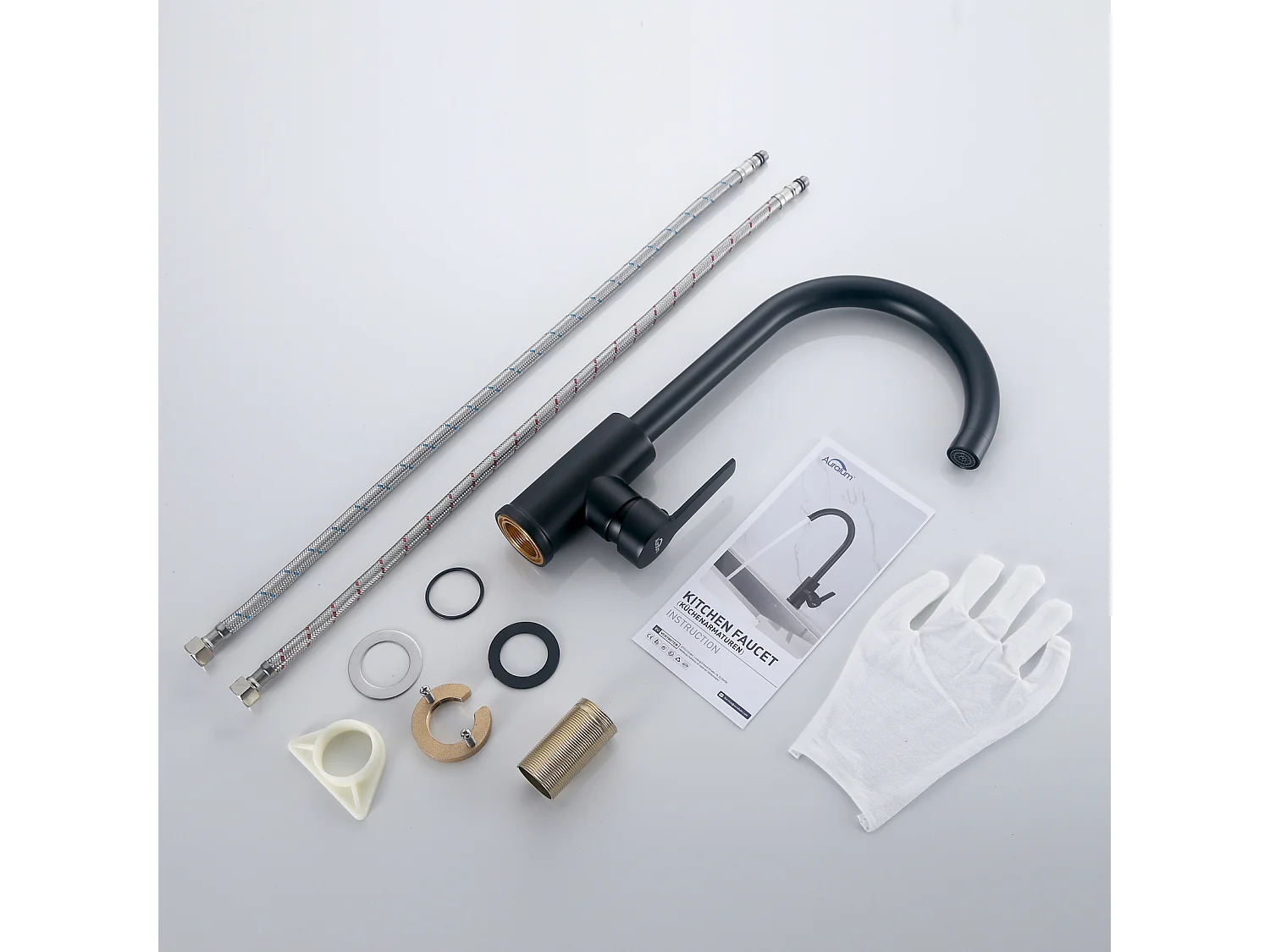 360° schwenkbarer Küchenmischhahn, eleganter Spültischhahn mit hohem Auslauf und abnehmbarem Sprudel für die Küche, schwarz