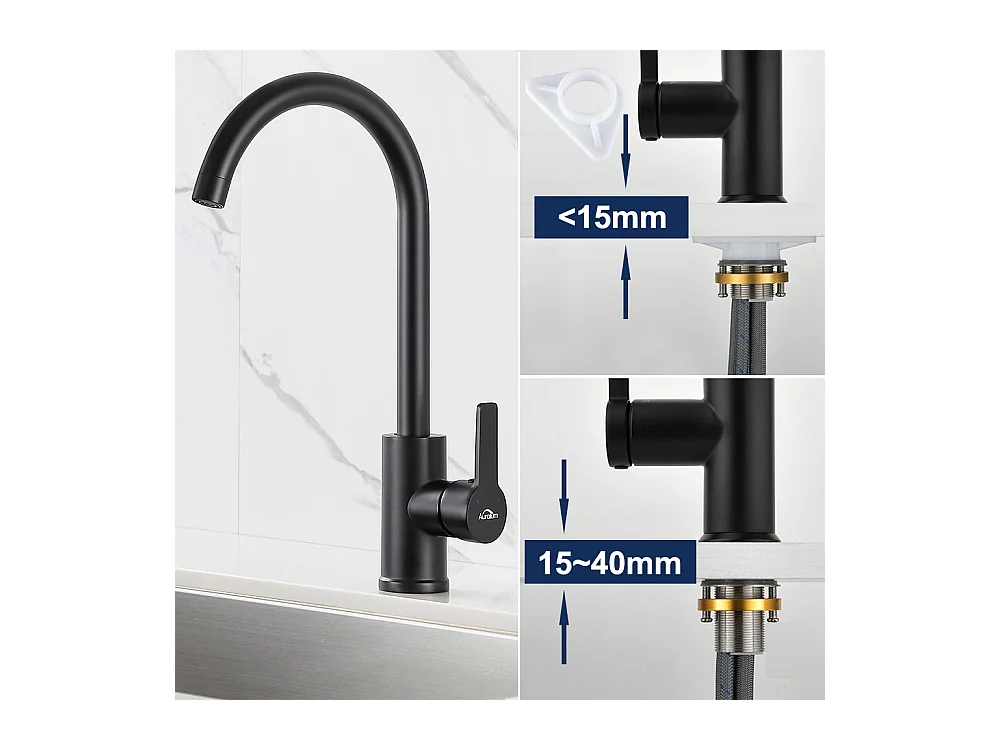 360° Draaibare Keukenmengkraan Elegante Wastafelkraan Hoge Uitloop met Afneembare Romper voor Keuken, Zwart