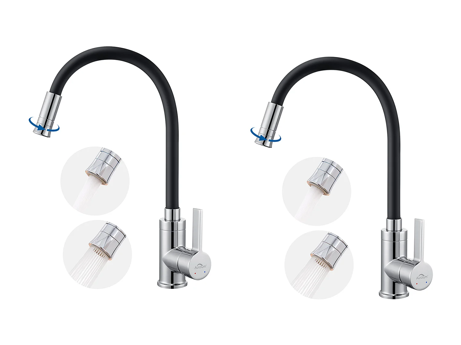 2pcs Robinet Cuisine Noir,Mitigeur Cuisine Flexible,2 Modes  Pulvérisation,Rotatif 360°,Robinet Evier Cuisine Avec Perlator Economiseur D'Eau