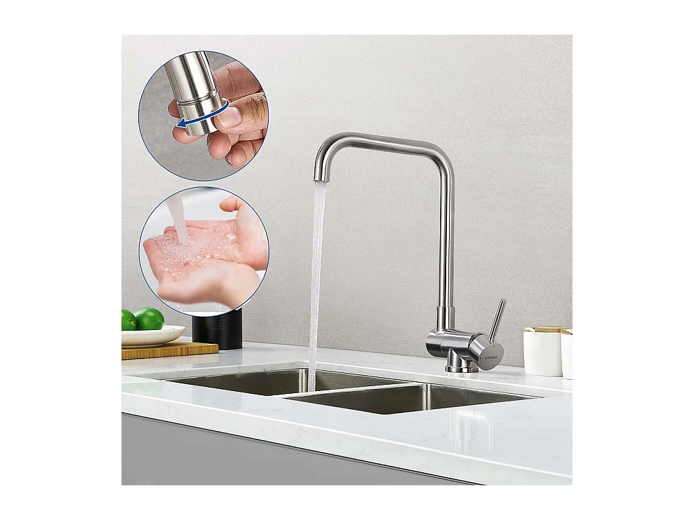 Mezclador cocina plegable,grifo de cocina plegable bajo ventana, grifo de cocina con HauT Boco Giratorio 360°y Aireador Desmontable,Cepillado