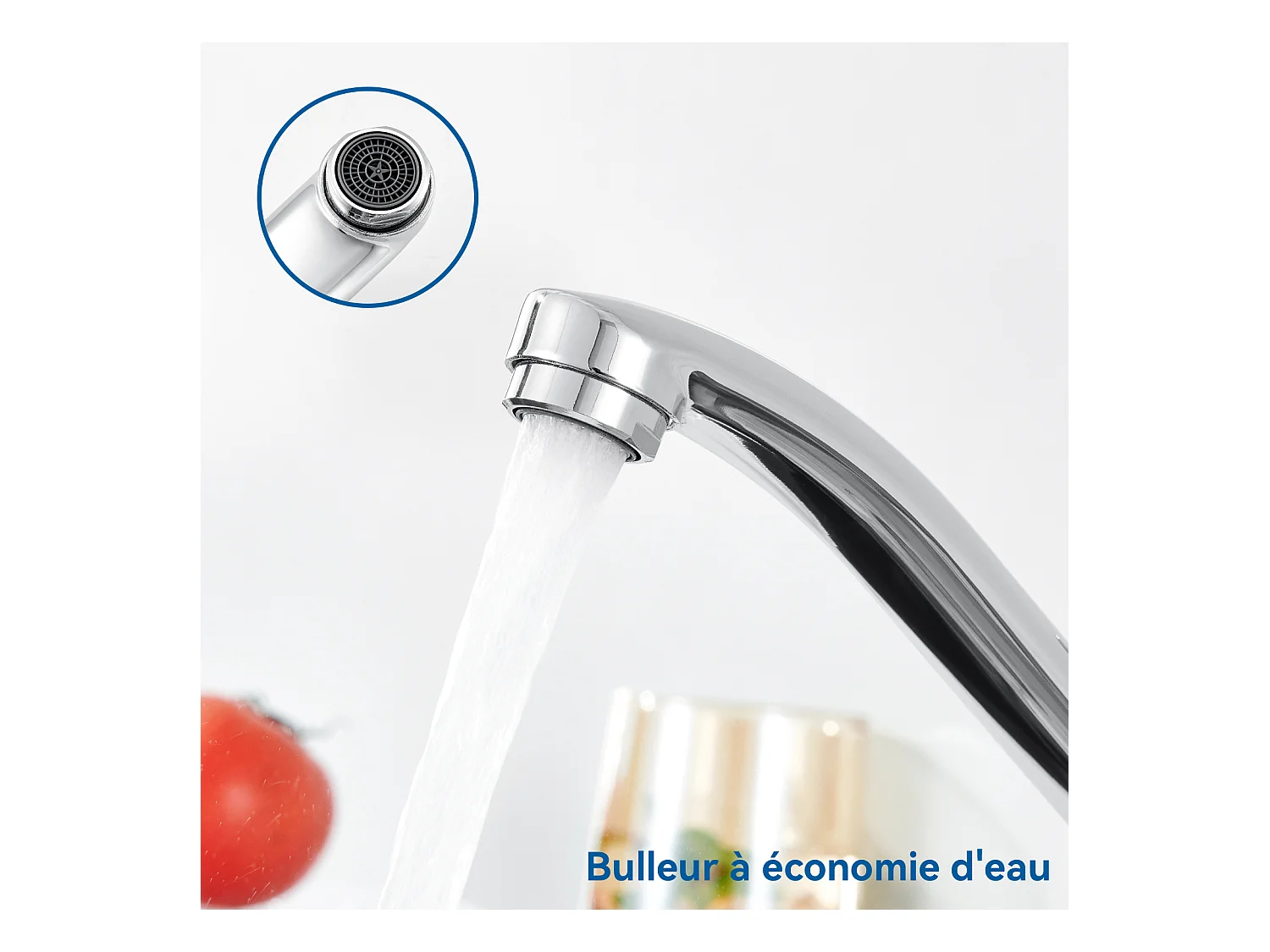 2pcs Mitigeur d'Evier, Robinet Cuisine Orientable à 360°,Les Conduites d'eau Chaude/Froide et Les Accessoires Sont Complets,en Laiton,Chromé