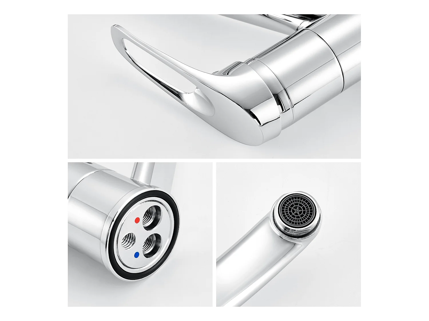 2pcs Mitigeur d'Evier, Robinet Cuisine Orientable à 360°,Les Conduites d'eau Chaude/Froide et Les Accessoires Sont Complets,en Laiton,Chromé