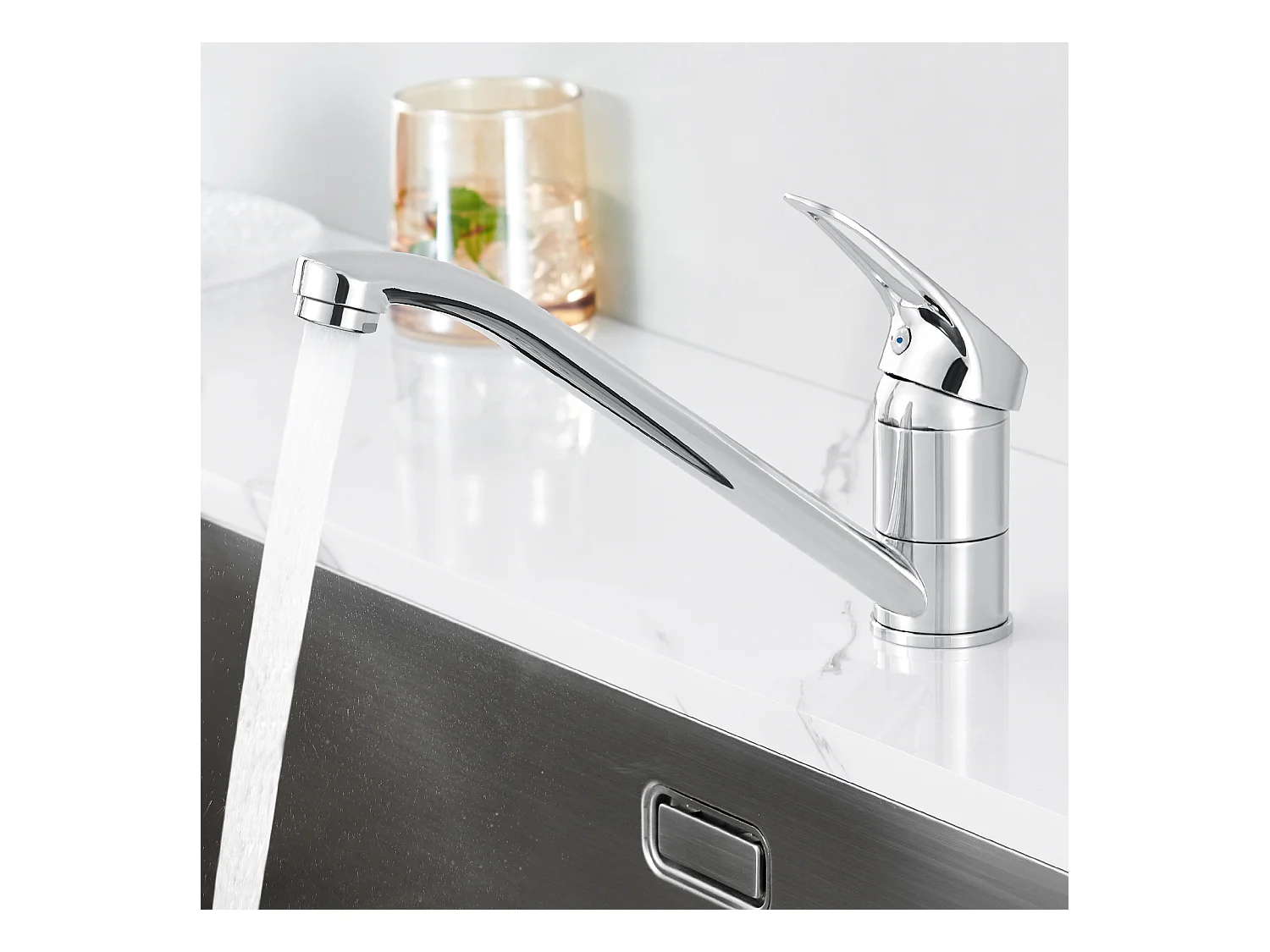 2-teilige Spültisch-Mischbatterie, 360 ° schwenkbarer Küchenhahn, Warm-/Kaltwasserleitungen und Zubehör sind komplett, Messing, Chrom
