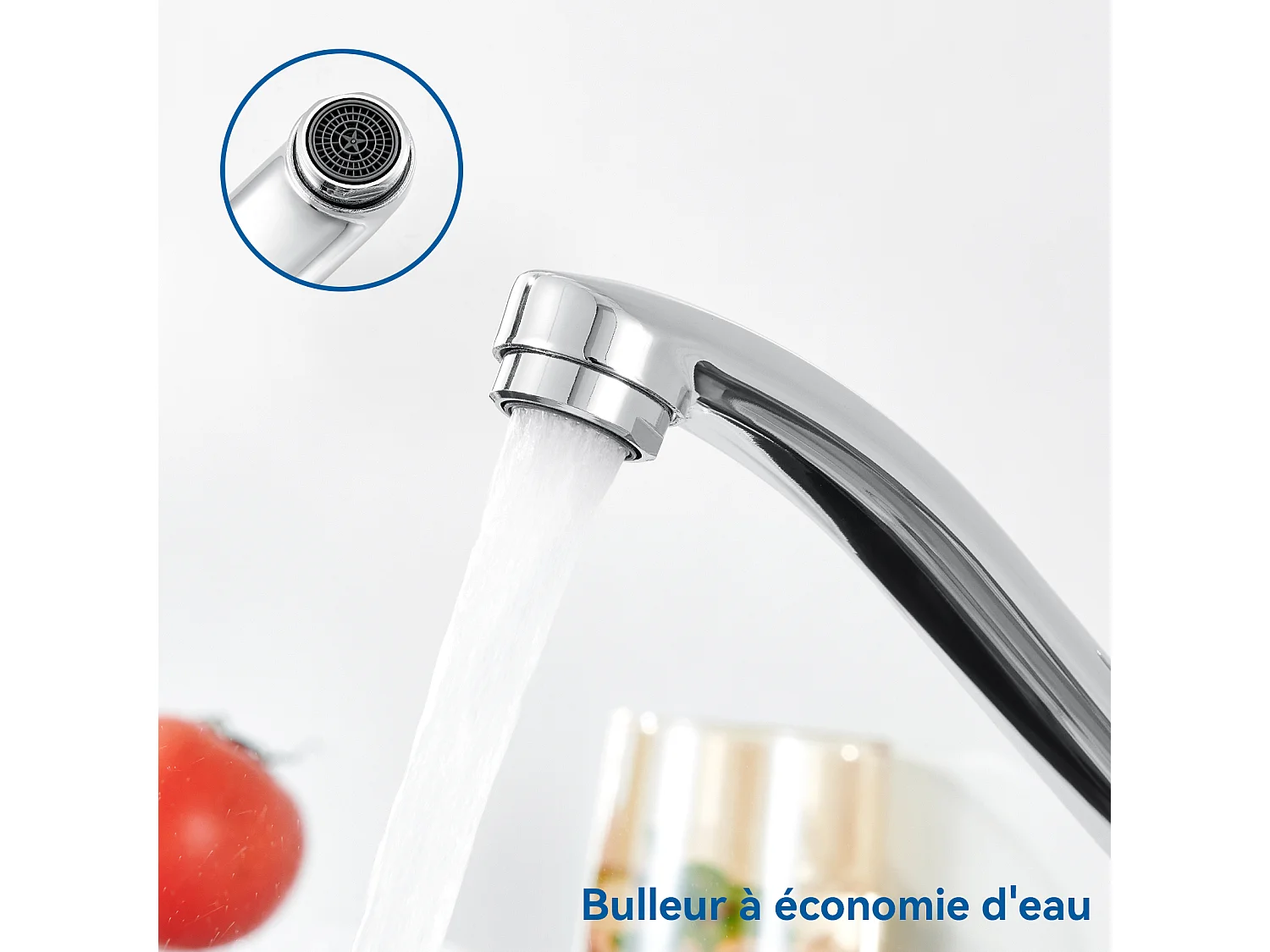 2pcs Mitigeur d'Evier, Robinet Cuisine Orientable à 360°,Les Conduites d'eau Chaude/Froide et Les Accessoires Sont Complets,en Laiton,Chromé