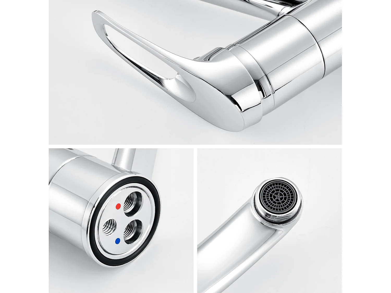 2pcs Mitigeur d'Evier, Robinet Cuisine Orientable à 360°,Les Conduites d'eau Chaude/Froide et Les Accessoires Sont Complets,en Laiton,Chromé