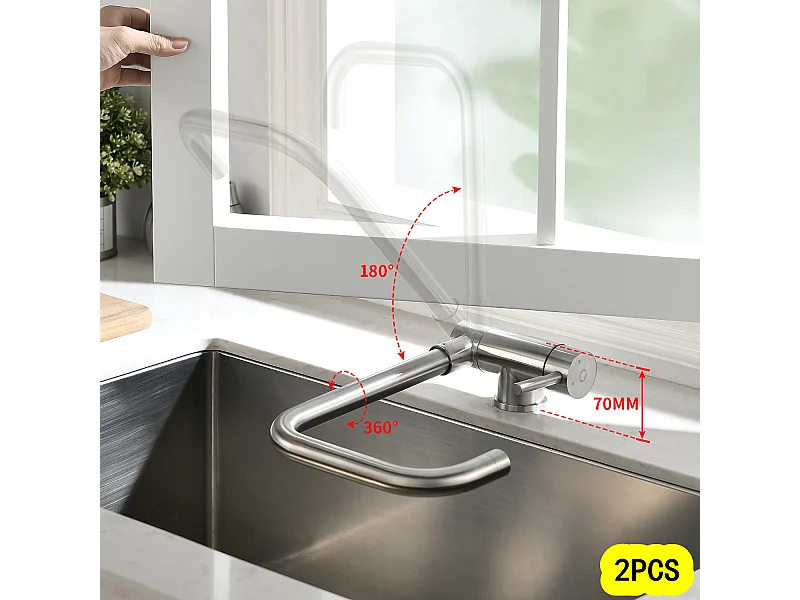 Cecipa max 2PCS Mitigeur de Evier Rabattable - Robinet de Cuisine en Acier Inoxydable devant Fenêtre - 2 Modes de pulvérisat - Brossée,EU Modèle