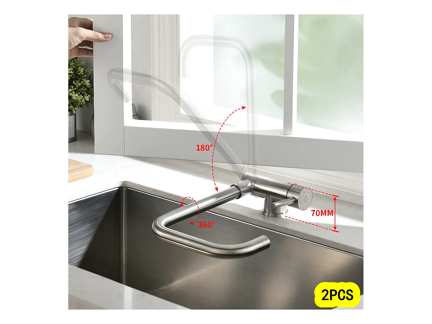 Cecipa max 2PCS Mitigeur de Evier Rabattable - Robinet de Cuisine en Acier Inoxydable devant Fenêtre - 2 Modes de pulvérisat - Brossée,EU Modèle