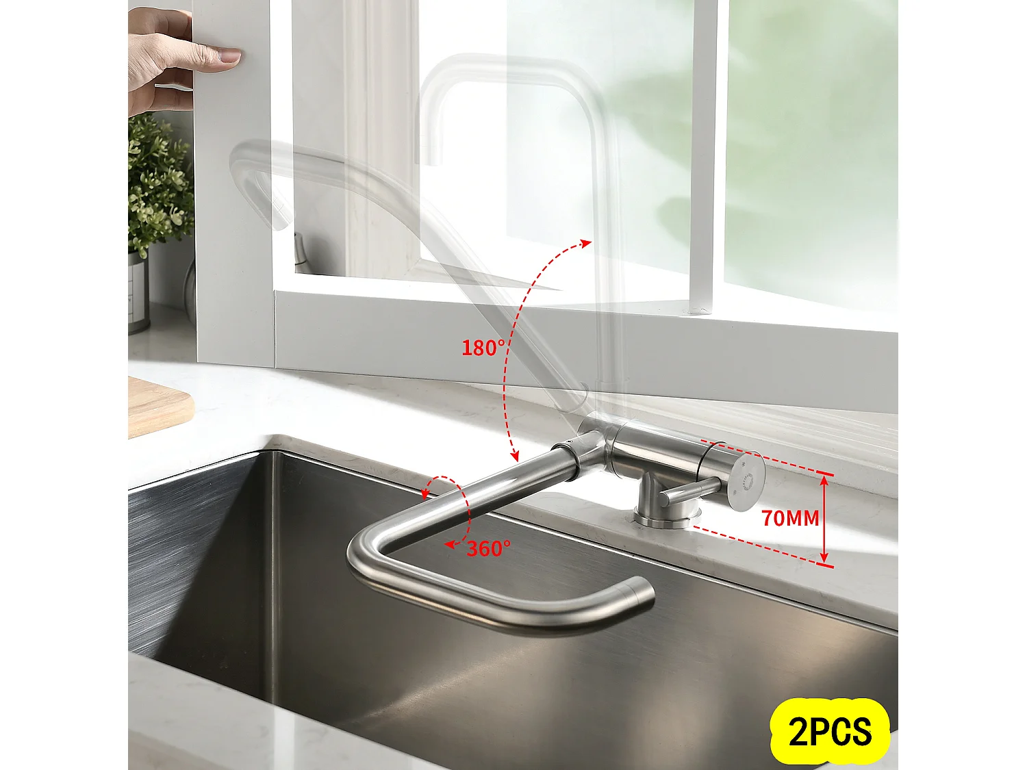 Cecipa max 2PCS Mitigeur de Evier Rabattable - Robinet de Cuisine en Acier Inoxydable devant Fenêtre - 2 Modes de pulvérisat - Brossée,EU Modèle