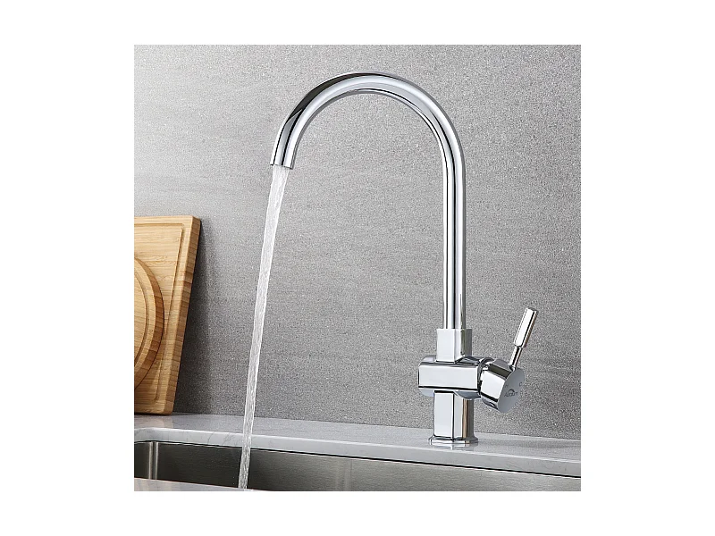 Mitigeur de Cuisine Pivotant à 360°, Robinet Evier Elégant de Corps de Cuivre avec Eau Chaude et Froide Alternative pour Cuisine Chromé