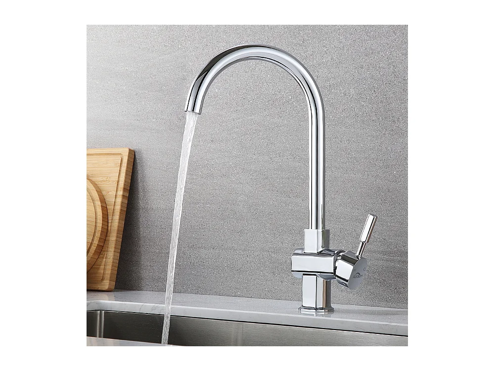 Miscelatore da cucina girevole a 360°, Elegante rubinetto lavello in corpo in rame con acqua calda e fredda alternativa per cucina cromata